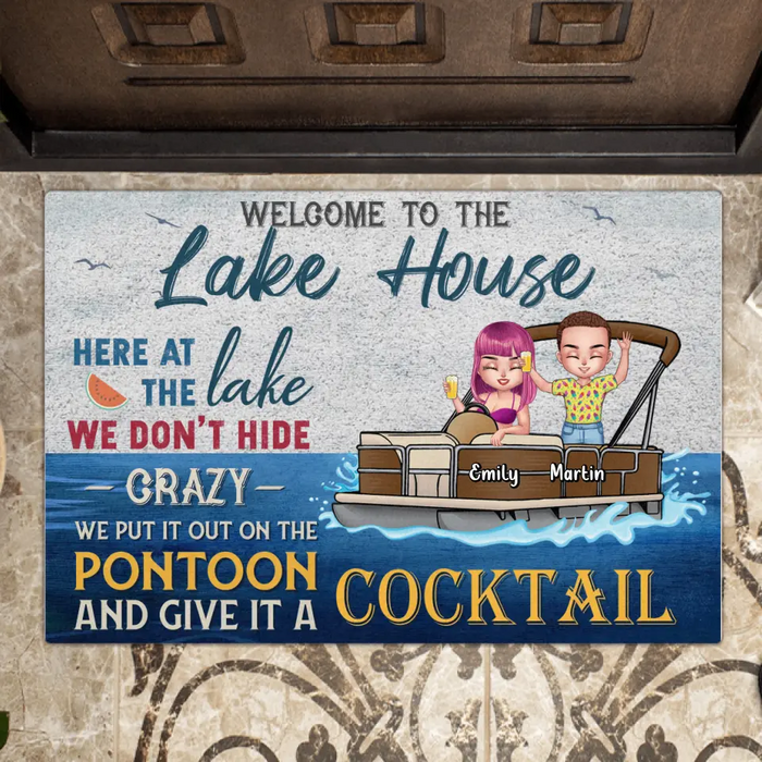 Custom Personalized Pontoon Couple/ Friends Doormat - Gift Idea For Couple/Pontoon Lovers - Welcome To The Lake House