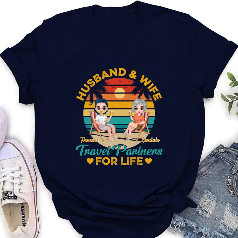 Personalized Traveling Couple Shirt/Pullover Hoodie/Long sleeve/Sweatshirt - Gift Idea For Camping Lover - Husband & Wife Travel Partners For Life