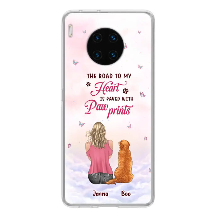 Custom Personalized Dog Mom Phone Case - Upto 5 Dogs - Gift Idea For Dog Lovers - The Road To My Heart Is Paved With Pawprints - Case for Xiaomi/Huawei/Oppo