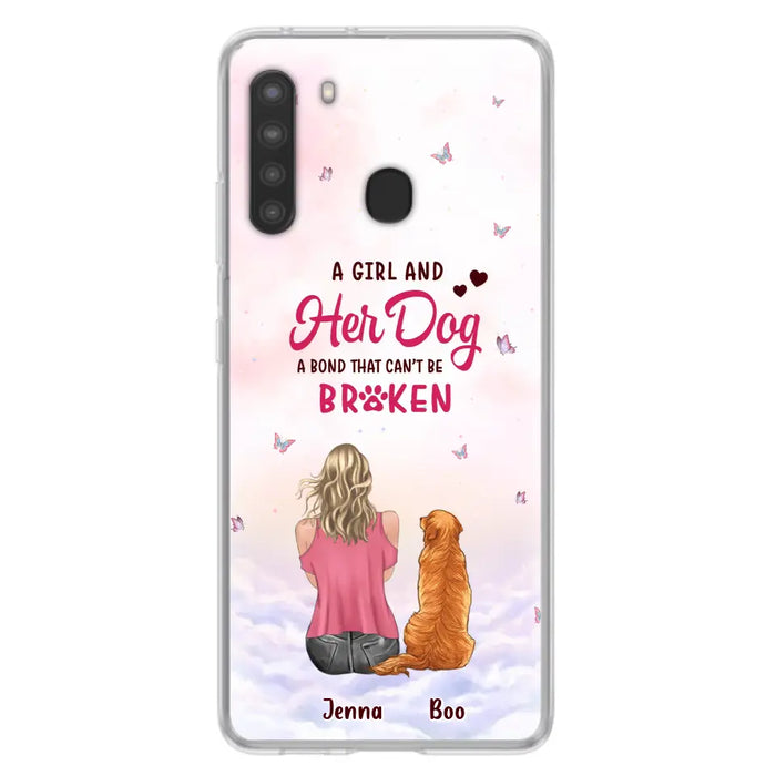 Custom Personalized Dog Mom Phone Case - Upto 5 Dogs - Gift Idea For Dog Lovers - A Girl And Her Dog A Bond That Can't Be Broken - Case for iPhone/Samsung