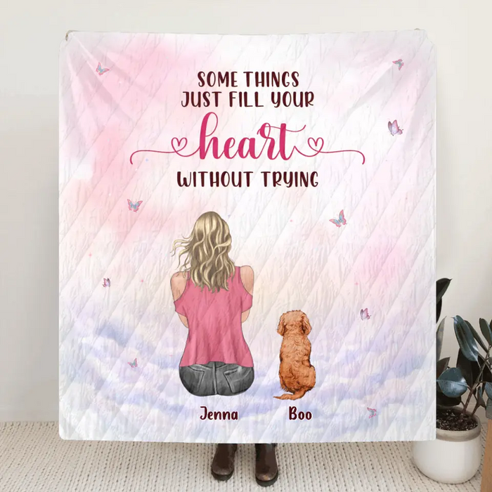 Custom Personalized Dog Mom Pillow Cover/Quilt/Single Layer Fleece Blanket - Upto 5 Dogs - Gift Idea For Dog Lovers - Some Things Just Fill Your Heart Without Trying
