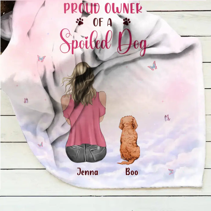 Custom Personalized Dog Mom Pillow Cover/Quilt/Single Layer Fleece Blanket - Upto 5 Dogs - Gift Idea For Dog Lovers - I Am The Proud Owner Of A Spoiled Dog