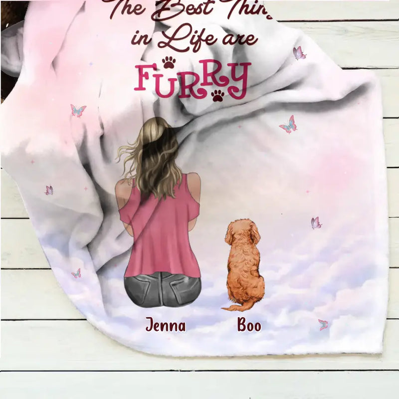 Personalized Dog Mom Pillow Cover/Quilt/Fleece Throw Blanket - Up to 5 Dogs - Gift Idea For Dog Lovers - The Best Things In Life Are Furry