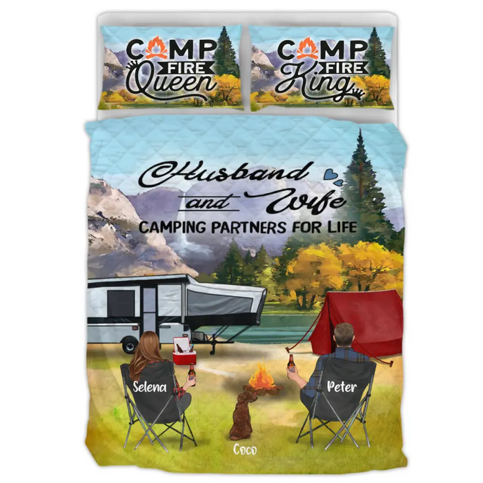 Custom Personalized Famous Places Camping Quilt Bed Sets - Gift for Whole Family, Camping Lovers - Couple/Parents With Up To 4 Pets, 5 Kids - Husband And Wife Camping Partner For Life