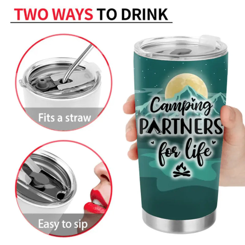 Personalized Night Camping Tumbler - Man/Woman/Couple/Parents With Up to 2 Kids And 4 Pets - Gift For Camping Lover - Camping Partners For Life
