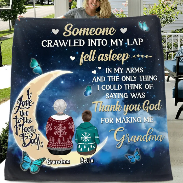 Custom Personalized Grandparents Quilt/Single Layer Fleece Blanket/Pillow Cover - Up to 4 Kids - Gift Idea for Grandpa/Grandma - Thank You God For Making Me Grandma