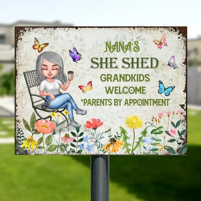 Personalized She Shed Metal Sign - Gift Idea For Grandma/Garden Lovers - Grandkids Welcome