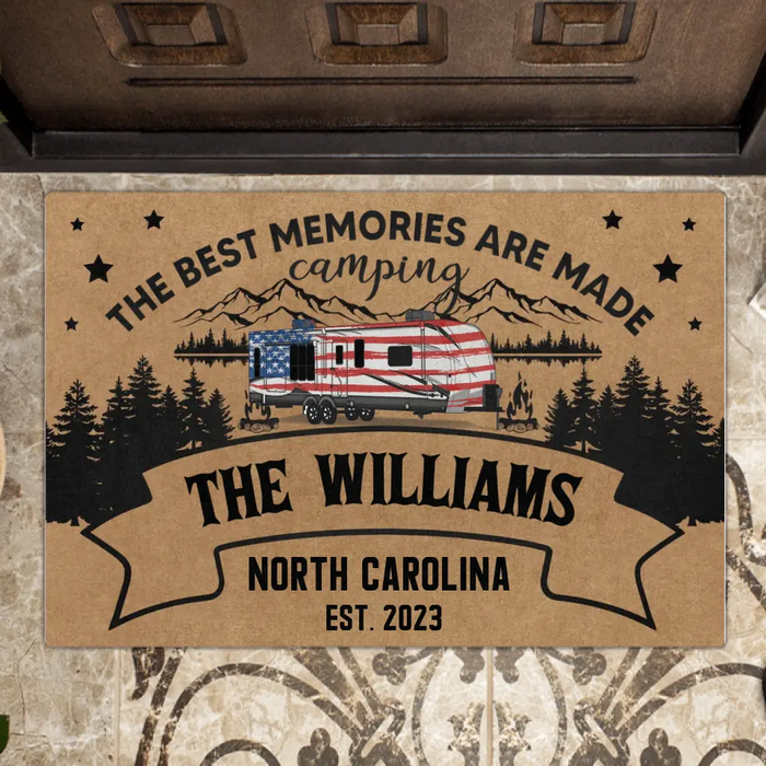 Personalized Campers Doormat - Gift Idea For Camping Lovers/ Family - The Best Memories Are Made Camping