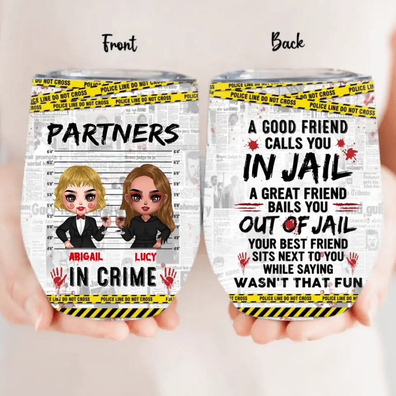 Personalized Halloween Besties Wine Tumbler - Halloween Gift For Friends/Besties - Up to 5 Girls - Partners In Crime