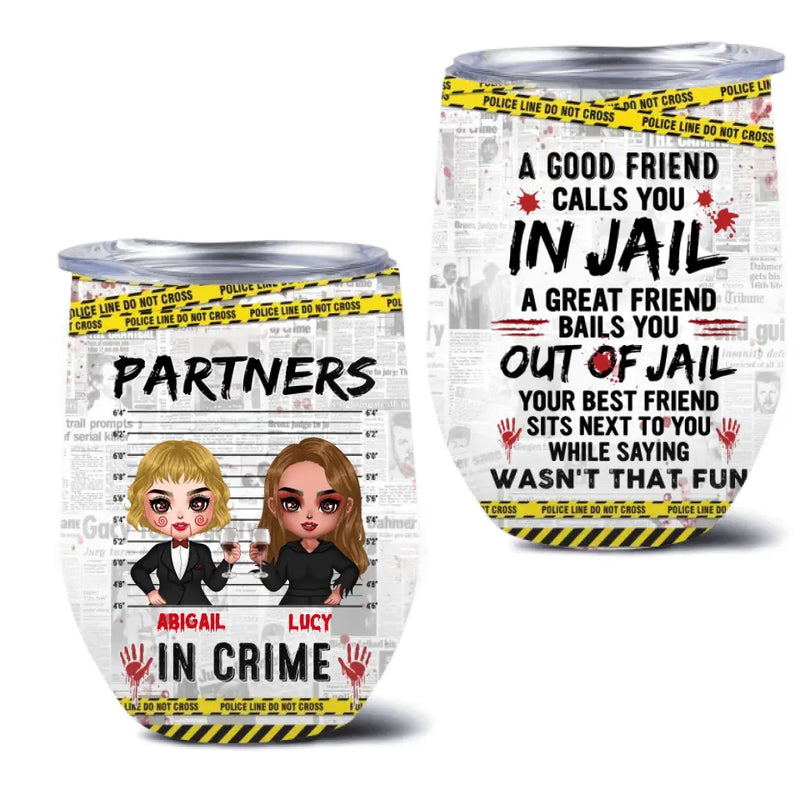 Personalized Halloween Besties Wine Tumbler - Halloween Gift For Friends/Besties - Up to 5 Girls - Partners In Crime