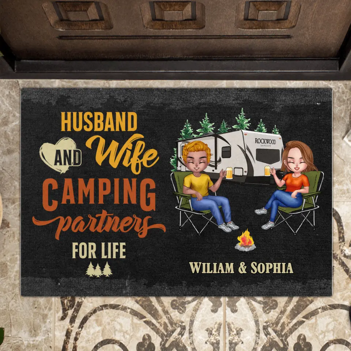 Custom Personalized  Camping Couple Doormat - Best Gift Idea For Couple/Camping Lovers - Husband And Wife Camping Partners For Life