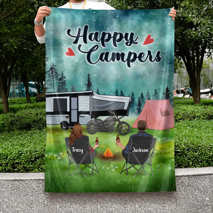 Custom Personalized Camping Flag Sign, Gift Idea For Couple, Camping Lovers - Happy Campers