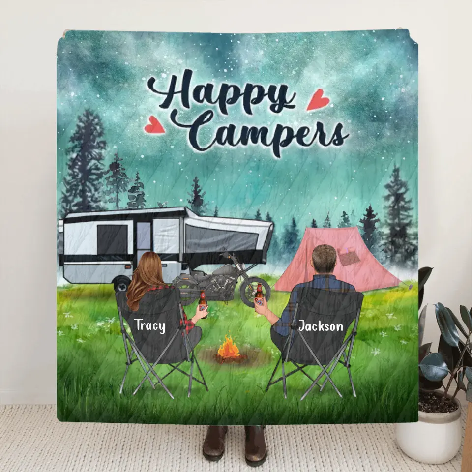 Custom Personalized Camping Quilt/Single Layer Fleece Blanket Gift I