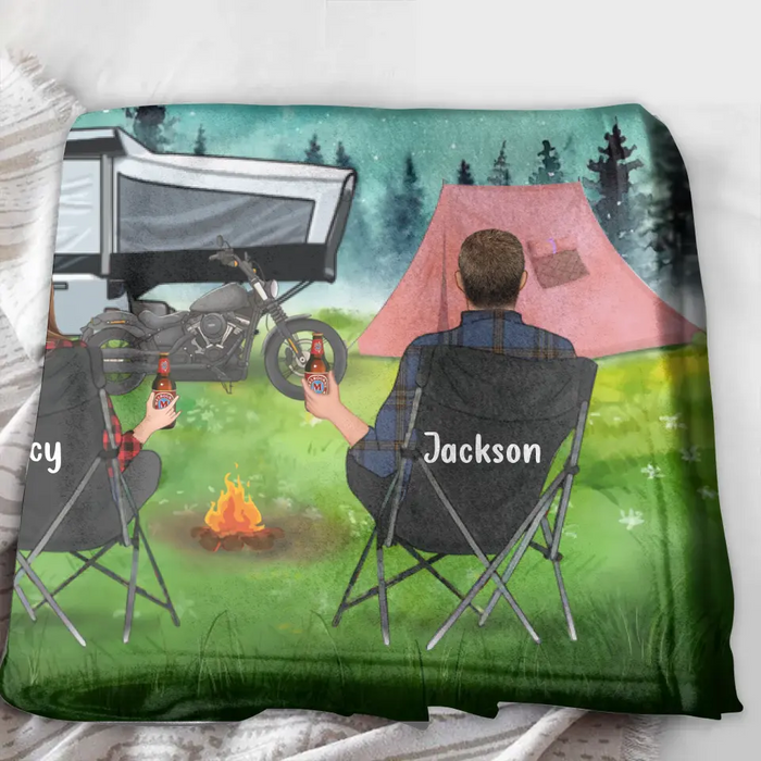 Custom Personalized Camping Quilt/Single Layer Fleece Blanket - Gift Idea For Couple, Camping Lovers - Happy Campers
