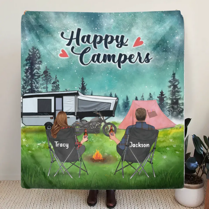 Custom Personalized Camping Quilt/Single Layer Fleece Blanket - Gift Idea For Couple, Camping Lovers - Happy Campers