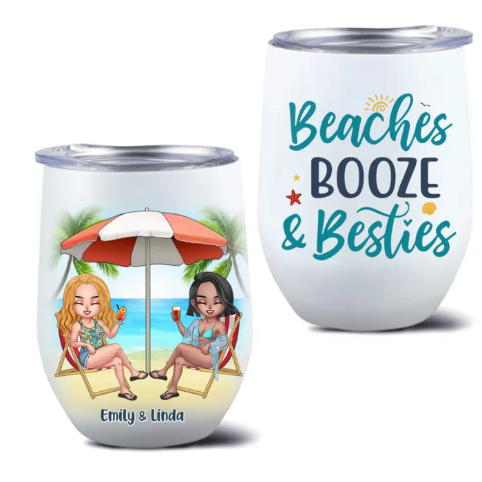 Custom Personalized Beach Girls Bestie Wine Tumbler - Gift Idea For Beach Lovers/Friends - Beaches Booze & Besties