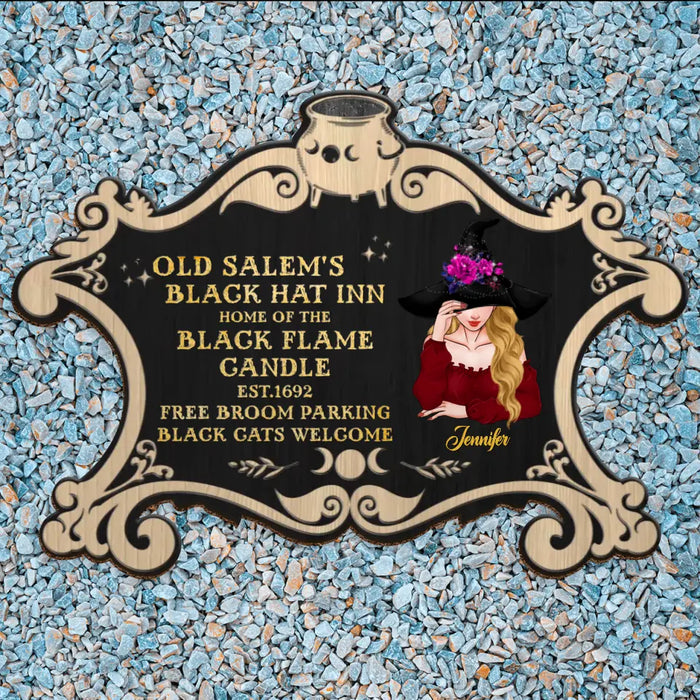 Custom Personalized Witch Doormat - Gift Idea For Halloween/Witch/Pagan Decor - Old Salem's Black Hat Inn Home Of The Black Flame Candle
