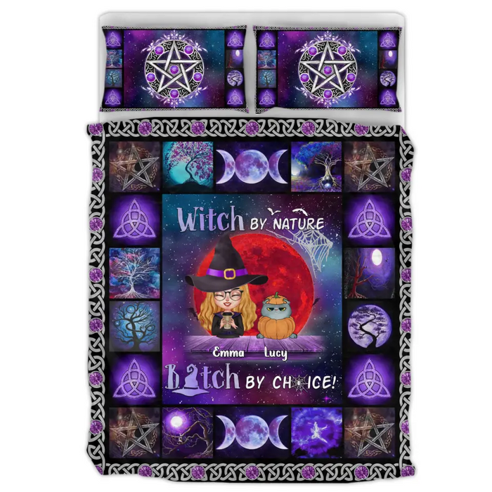 Custom Personalized Witch Quilt Bed Sets - Upto 6 Cats/Dogs - Halloween Gift Idea For Cat/Dog Lovers - Witch By Nature Bitch By Choice