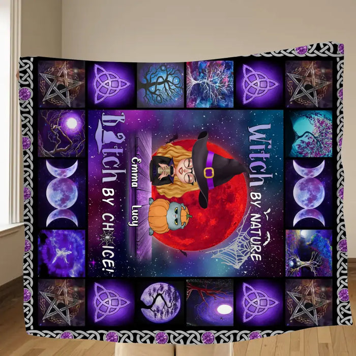Custom Personalized Witch Quilt/Single Layer Fleece Blanket - Upto 6 Cats/Dogs - Halloween Gift Idea For Cat/Dog Lovers - Witch By Nature Bitch By Choice