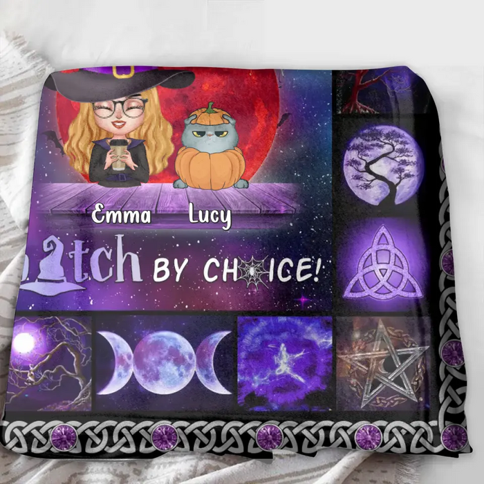 Custom Personalized Witch Quilt/Single Layer Fleece Blanket - Upto 6 Cats/Dogs - Halloween Gift Idea For Cat/Dog Lovers - Witch By Nature Bitch By Choice