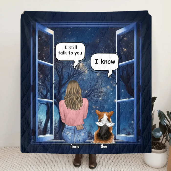 Custom Personalized Memorial Pet Quilt/Single Layer Fleece Blanket - Upto 4 Dogs/Cats/Rabbits - Memorial Gift Idea for Dog/Cat/Rabbit Owners