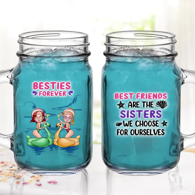 Personalized Beach Friends Mason Jug with Straw - Gift Idea for Friends/Besties - Best Friends Are The Sister We Choose For Ourselves