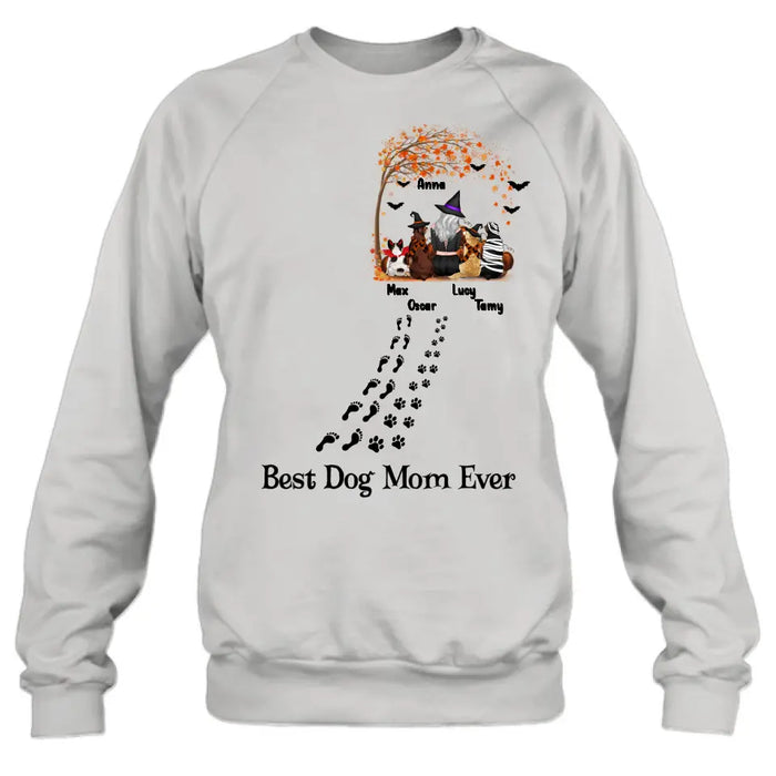 Custom Personalized Halloween Shirt/ Hoodie - Gift Idea For Halloween/Dog Lovers - Upto 4 Dogs - Best Dog Mom Ever