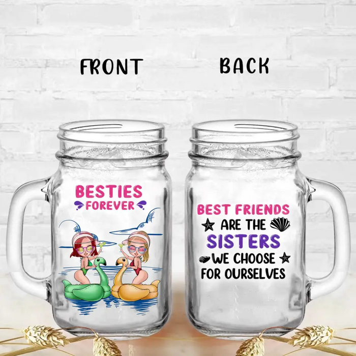 Custom Personalized Beach Friends Mason Jug with Straw - Gift Idea for Friends/Besties - Best Friends Are The Sister We Choose For Ourselves