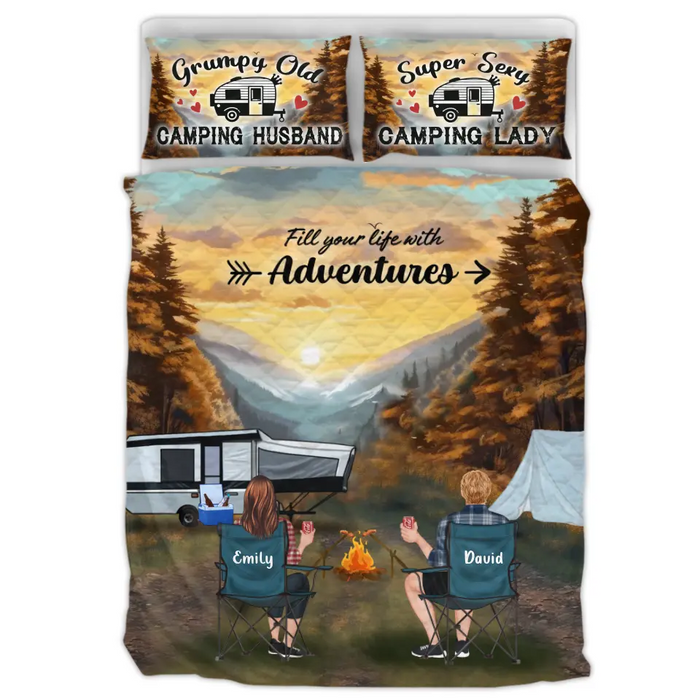 Custom Personalized Smoky Mountain Camping Quilt Bed Sets - Gift Idea For Couple, Camping Lovers, Family - Upto 5 Kids, 4 Pets - Fill Your Life With Adventures