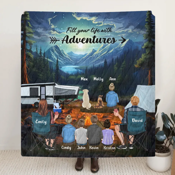Custom Personalized Rocky Mountain National Park Quilt/Single Layer Fleece Blanket - Gift Idea For Couple, Camping Lovers, Family - Upto 5 Kids, 4 Pets - Fill Your Life With Adventures