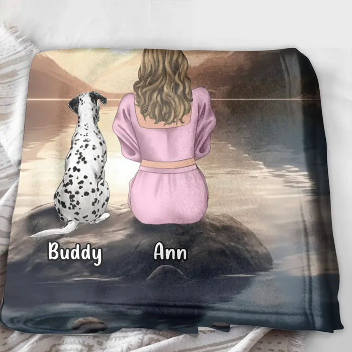 Custom Personalized Dog Mom Single Layer Fleece/Quilt Blanket - Upto 6 Dogs - Gift Idea for Dog Lovers - I Love You To The Moon & Back
