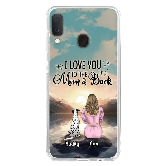 Custom Personalized Dog Mom Phone Case - Upto 6 Dogs - Gift Idea for Dog Lovers - I Love You To The Moon & Back - Case for iPhone/Samsung