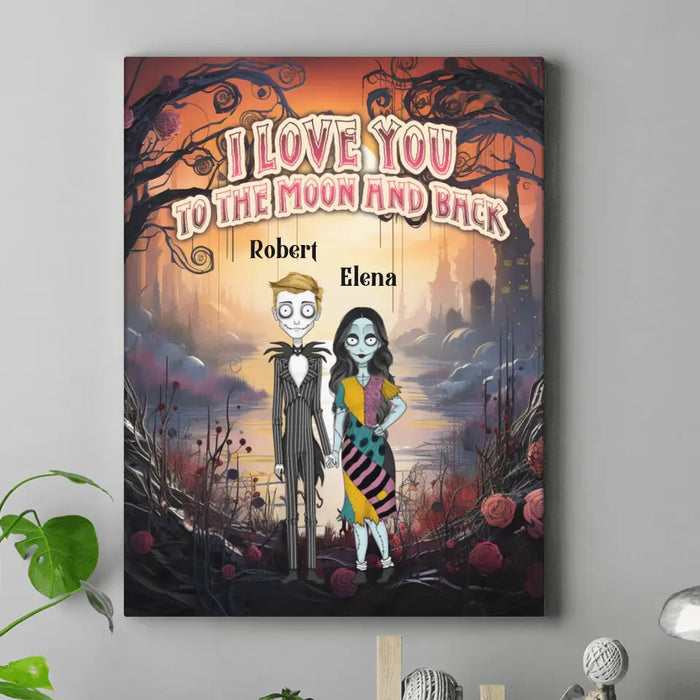 Custom Personalized Horror Vertical Canvas - Gift Idea For Couple/Halloween - I Love You To The Moon & Back