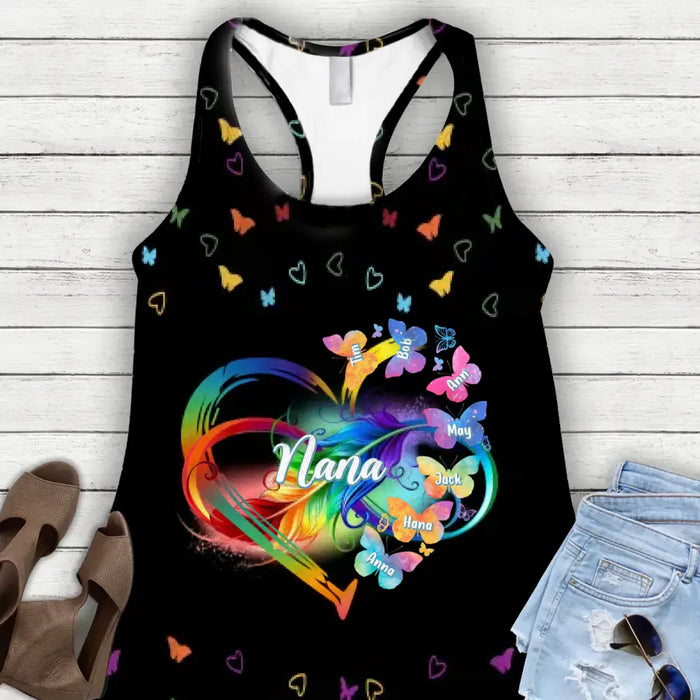 Personalized Grandma AOP Women's Racerback Tank Top - Gift Idea for Grandma/Nana/Mother - Up to 7 Kids Name