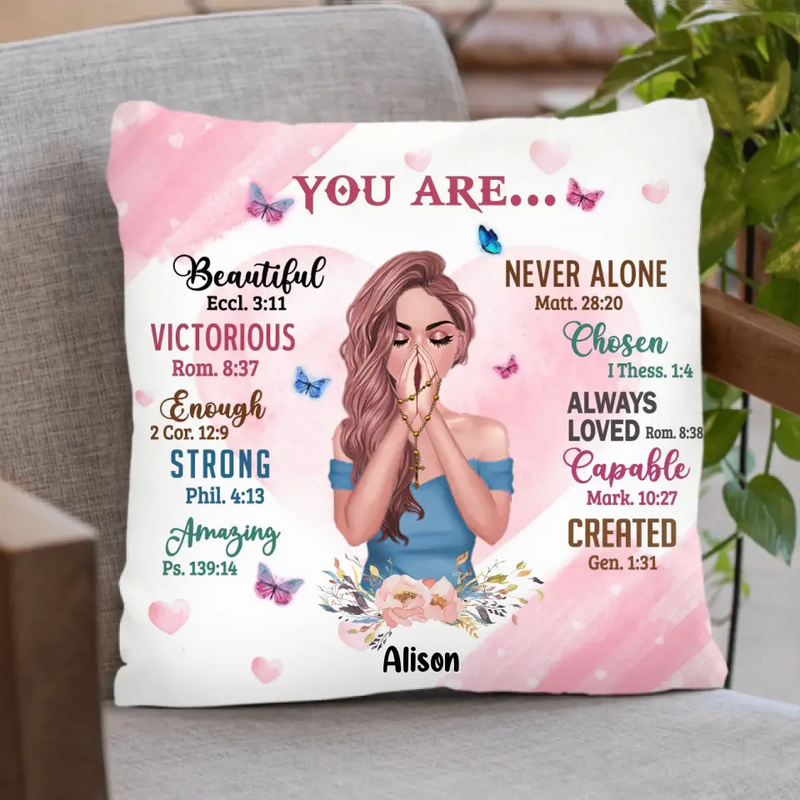 Personalized Praying Girl Pillow Cover - Gift Idea for Girls/Friends - You Are Beautiful