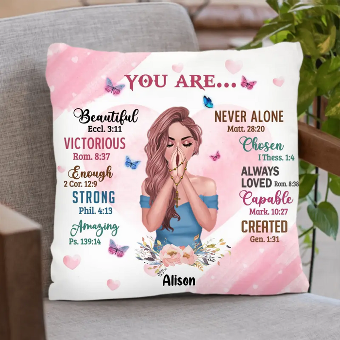 Custom Personalized Praying Girl Pillow Cover - Gift Idea for Girls/Friends - You Are Beautiful
