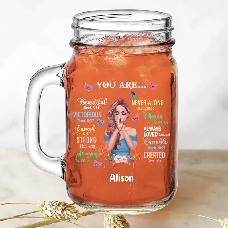 Personalized Praying Girl Mason Jug - Gift Idea for Girls/Friends - You Are Beautiful