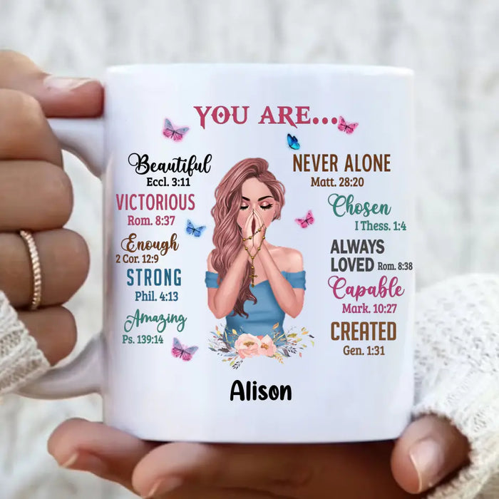 Custom Personalized Praying Girl Coffee Mug - Gift Idea for Girls/Friends - You Are Beautiful