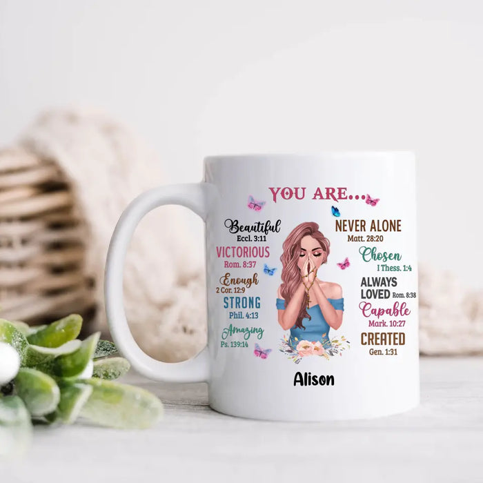 Custom Personalized Praying Girl Coffee Mug - Gift Idea for Girls/Friends - You Are Beautiful