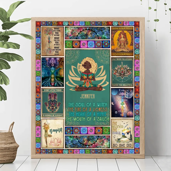 Custom Personalized Yoga Vertical Poster - The Soul Of A Witch, The Fire Of A Lioness - Gift Idea For Friend/ Birthday/ Yoga Lover