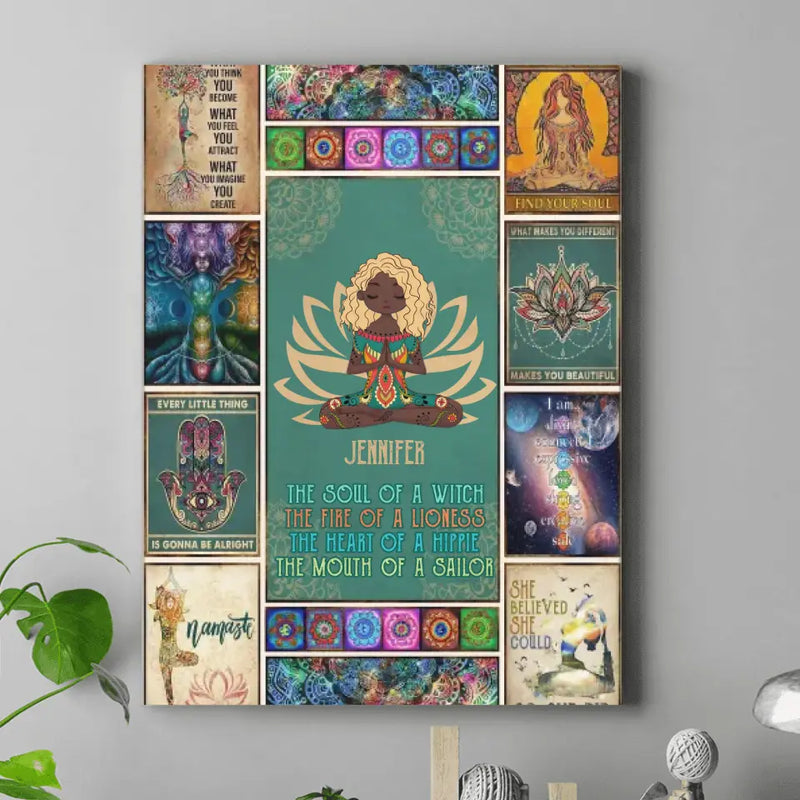 Personalized Yoga Vertical Canvas - The Soul Of A Witch, The Fire Of A Lioness - Gift Idea For Friend/Birthday/Yoga Lover