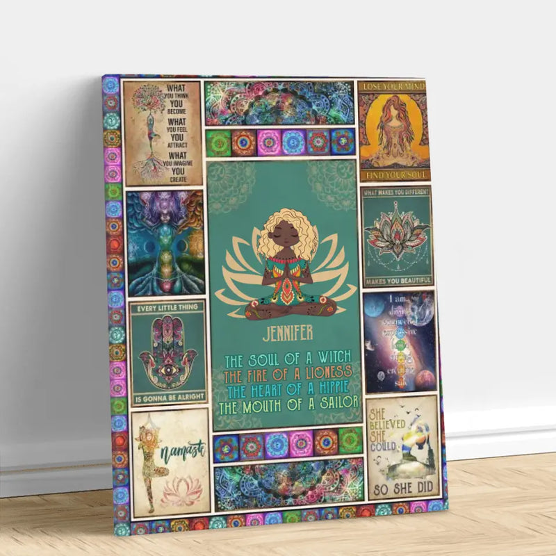 Personalized Yoga Vertical Canvas - The Soul Of A Witch, The Fire Of A Lioness - Gift Idea For Friend/Birthday/Yoga Lover