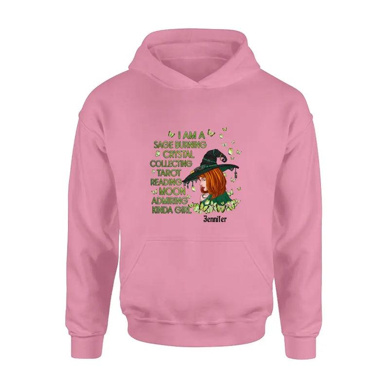 Personalized Witch Shirt/Hoodie - Gift Idea For Halloween - I Am A Sage Burning Crystal Collecting Tarot Reading Moon Admiring Kinda Girl