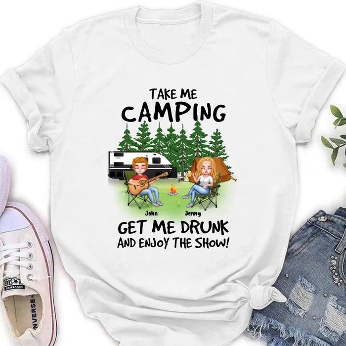 Custom Personalized Camping Guitar Shirt/Hoodie - Upto 6 People - Gift Idea for Camping Lovers - Take Me Camping Get Me Drunk And Enjoy The Show!