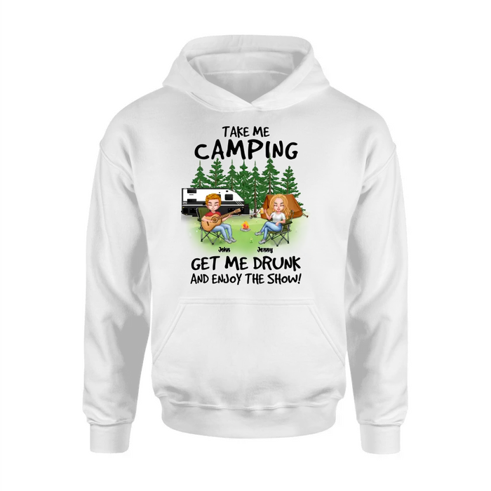 Custom Personalized Camping Guitar Shirt/Hoodie - Upto 6 People - Gift Idea for Camping Lovers - Take Me Camping Get Me Drunk And Enjoy The Show!