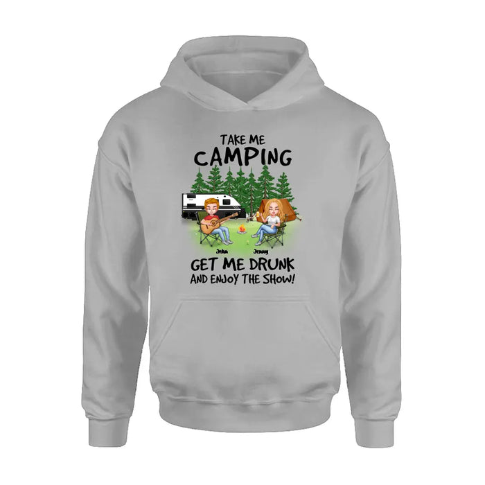 Custom Personalized Camping Guitar Shirt/Hoodie - Upto 6 People - Gift Idea for Camping Lovers - Take Me Camping Get Me Drunk And Enjoy The Show!