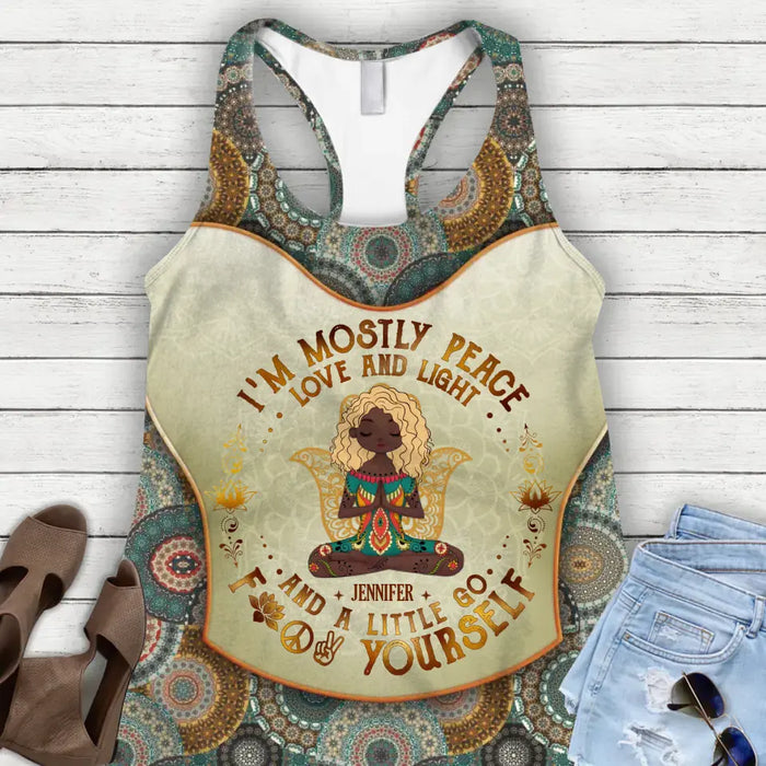 Personalized Yoga AOP Tank Top/Leggings - Gift Idea for Yoga Lovers - I'm Mostly Peace Love And Light