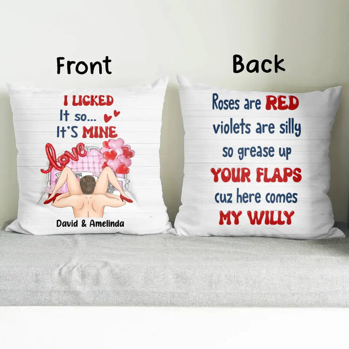 Custom Personalized Couple Pillow Cover - Gift Idea For Him/Her - Roses Are Red Violets Are Silly So Grease Up Your Flaps Cuz Here Comes My Willy