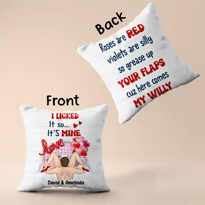 Custom Personalized Couple Pillow Cover - Gift Idea For Him/Her - Roses Are Red Violets Are Silly So Grease Up Your Flaps Cuz Here Comes My Willy