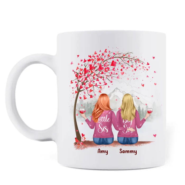 Custom Personalized Sister Coffee Mug - Upto 6 Sisters - Gift Idea for Sisters/Friends - Sisters Forever Never Apart Maybe In Distance But Never At Heart